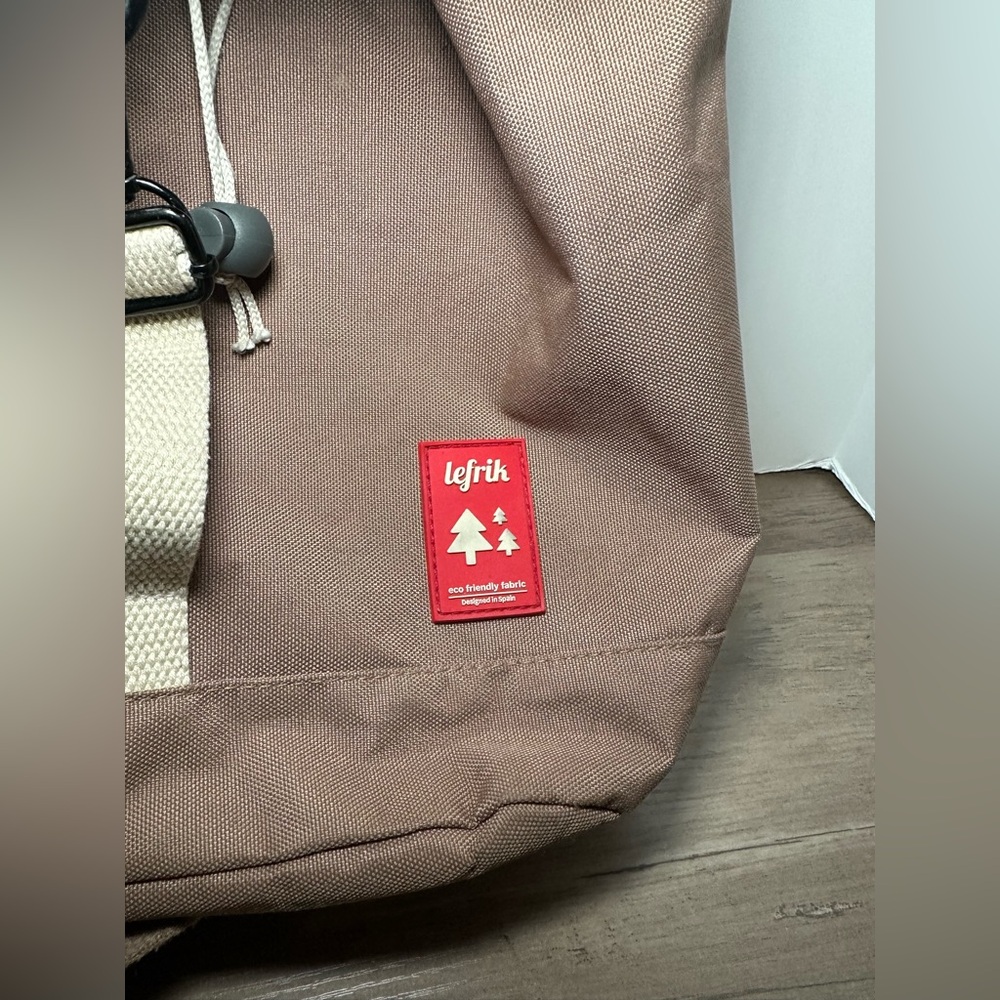 Lefrik Mini Backpack Navy &‎ Brown Drawstring Cord. - Picture 2 of 11